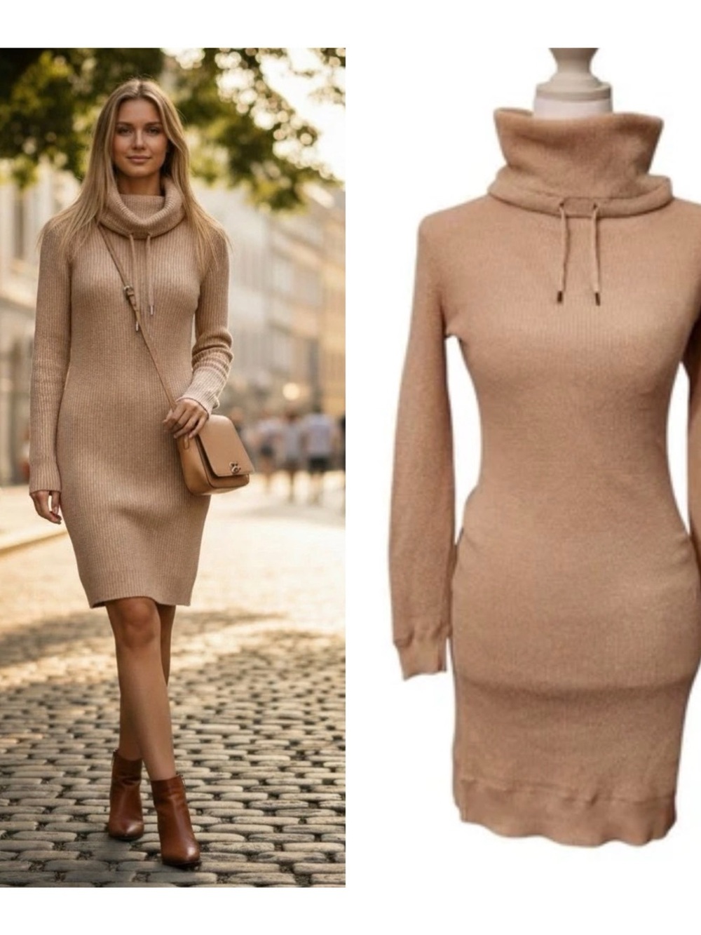 Vintage Ralph Lauren Dress Waffle Knit Cowl Neck Drawstring Sweater Size XS